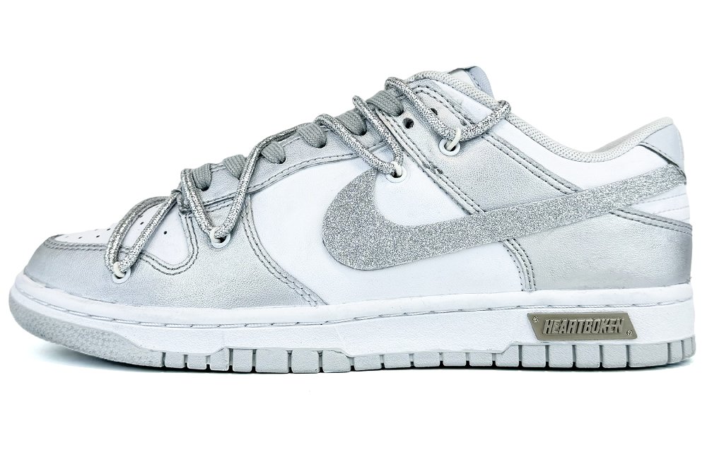 Nike Dunk Low-Top Skateboard Shoes Men's Silver White