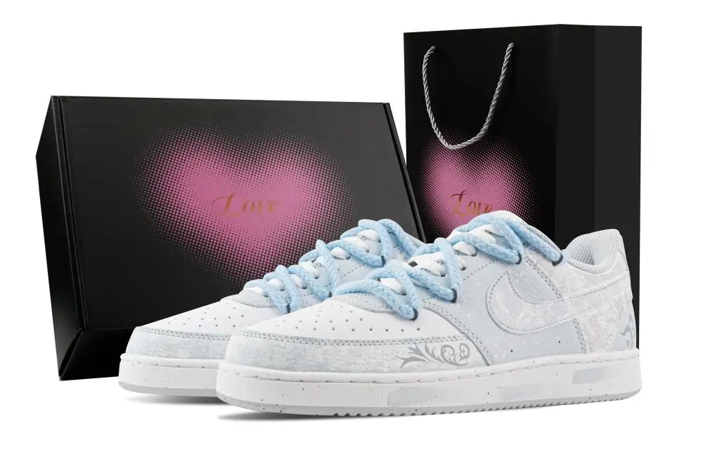 Nike Court Vision Blue Snake Ash, Heart Box Abrasion Resistant Low top Skateboard Shoes Men's Light Blue