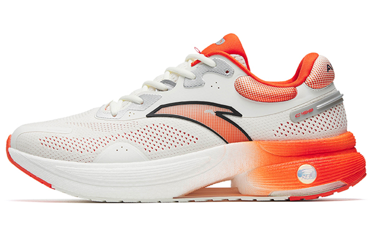 Anta Running Collection C100 Anti-Slip Wear-Resistant Low-Top Running Shoes White Orange
