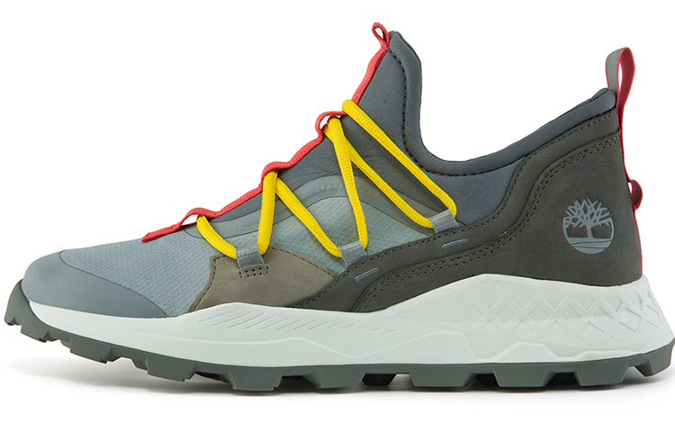 Timberland Brooklyn Leather And Fabric Oxford Trainers 'Medium Grey Mesh With Red'