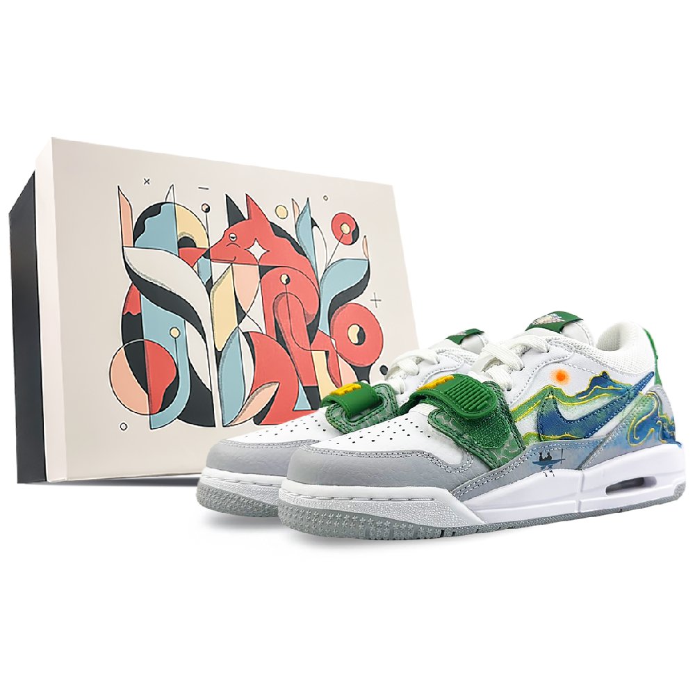 Jordan Legacy 312 Cushioned Wear-Resistant Breathable Low-Top Vintage Basketball Shoes GS White Gray Green