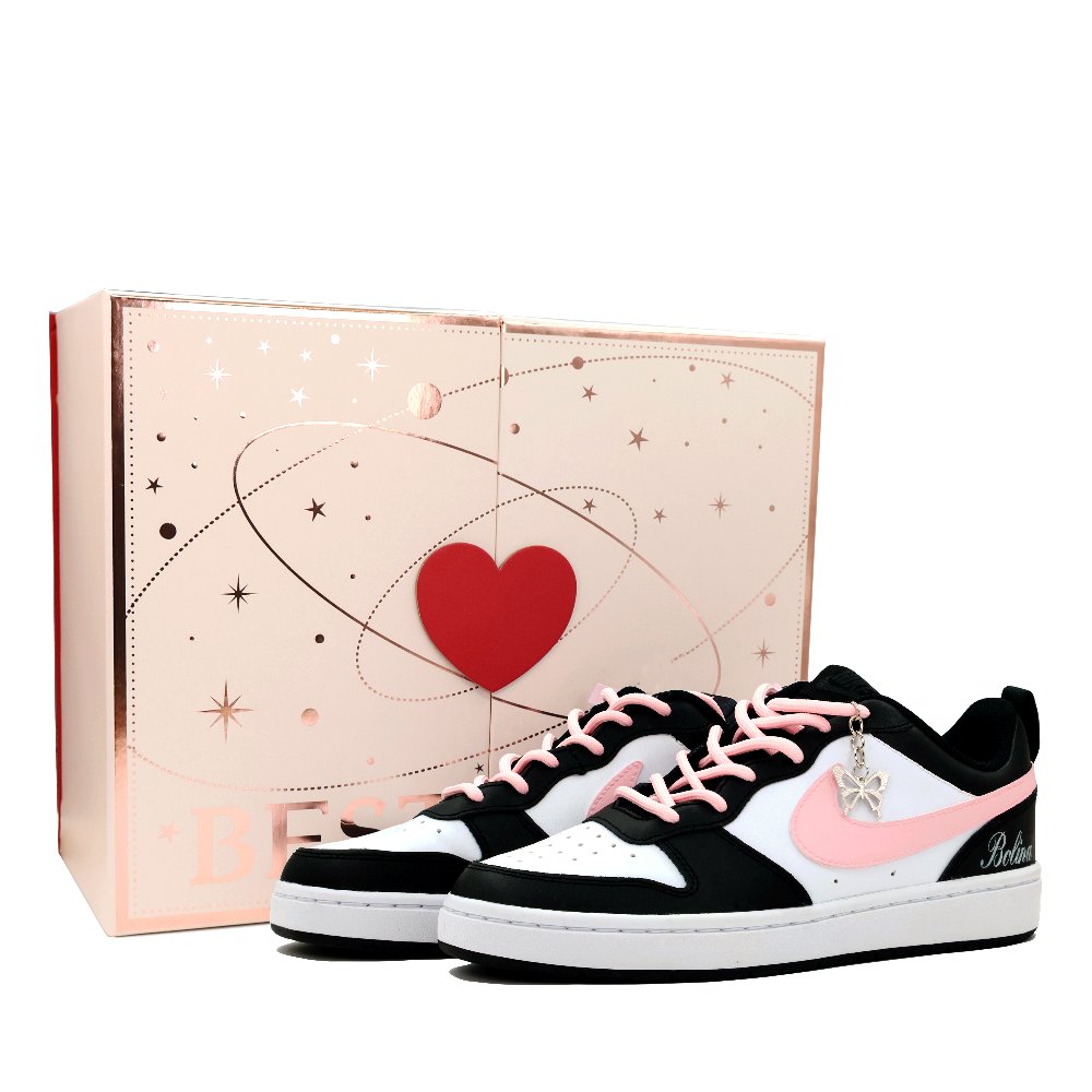 Nike Court Borough Pink Ink Star Box Slip-Resistant Lightweight Breathable Low-Top Skateboard Shoes Women's Black Pink