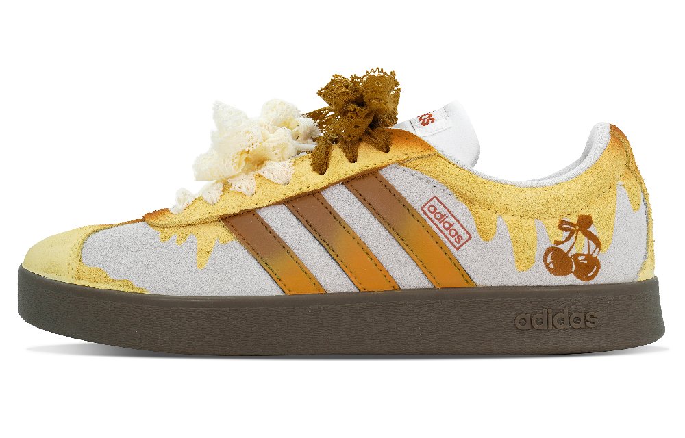 Adidas VL COURT 2.0 Low Top Skateboard Shoes Women's White Yellow