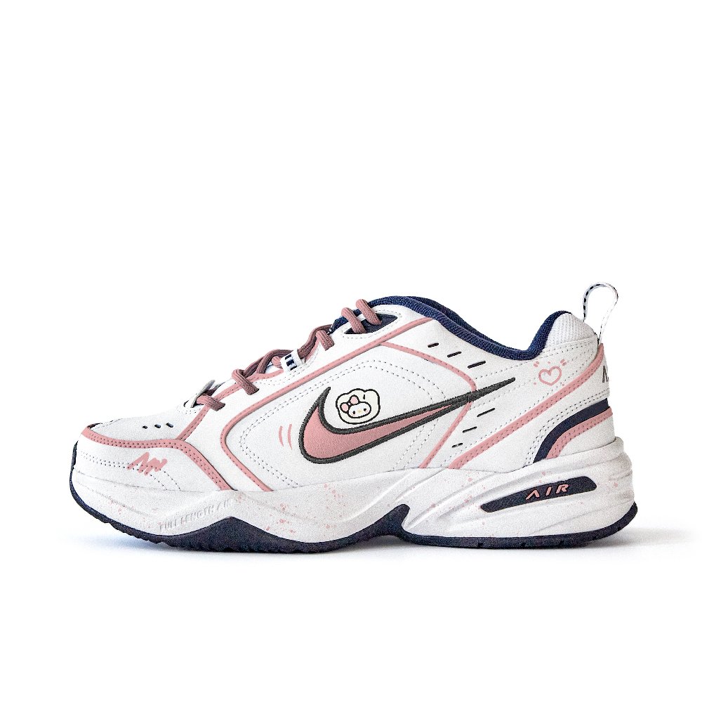 Nike Air Monarch 4 Anti-Slip Wear-Resistant Low-Top Chunky Sneakers Unisex White Pink