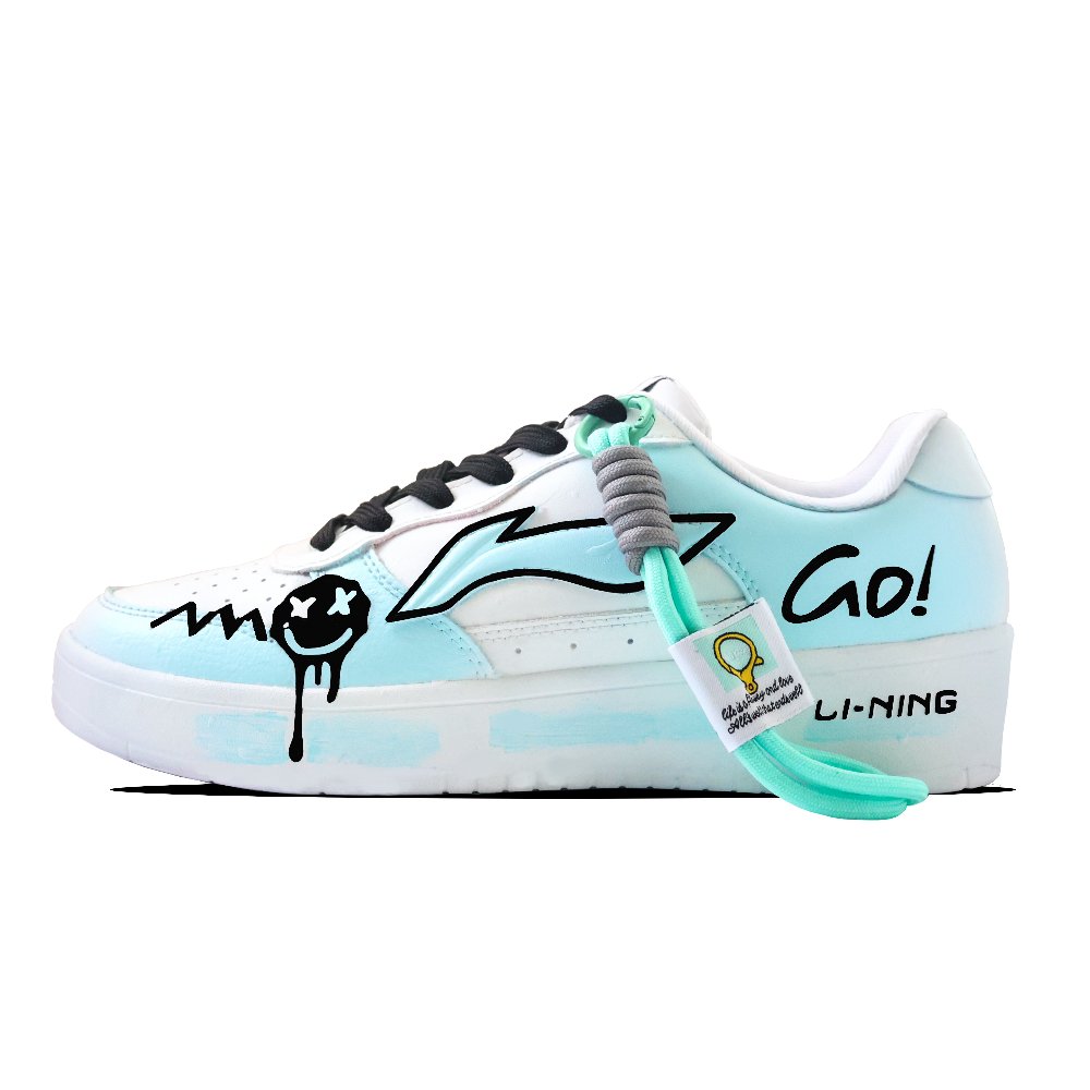 LiNing Pontoon Boats Cushioning Abrasion Resistant Lightweight Low Top Skateboard Shoes Men's Cyan White