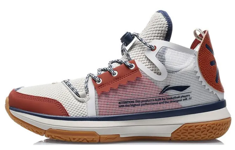 LiNing Wowls Shock Absorbers Rebound Mid Top Basketball Shoes Men's White Umber