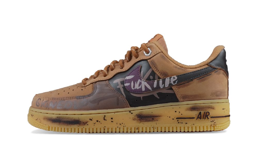 Nike Air Force 1 Anti-Slip Wear-Resistant Low-Top Skateboard Shoes Unisex Brown Black