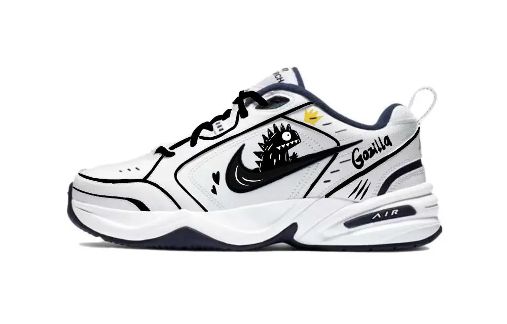 Nike Air Monarch 4 Godzilla Abrasion Resistant Low top Chunky Sneakers Unisex Black White