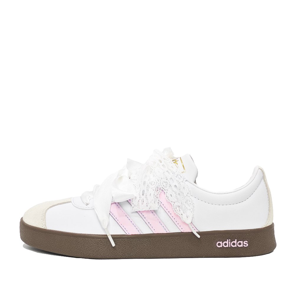 Adidas VL COURT 2.0 Pink Lace Abrasion Resistant Low top Skateboard Shoes Unisex White Pink