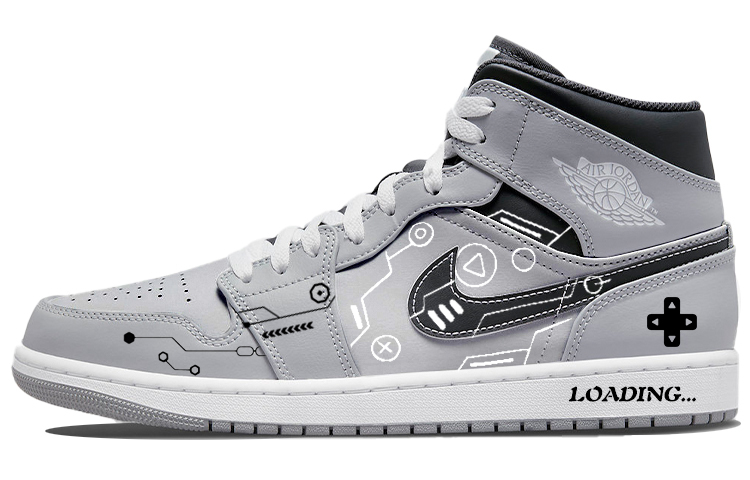 Jordan Air Jordan 1 Wear-Resistant Slip-Resistant Mid-Top Vintage Basketball Shoes Men's Gray White Black