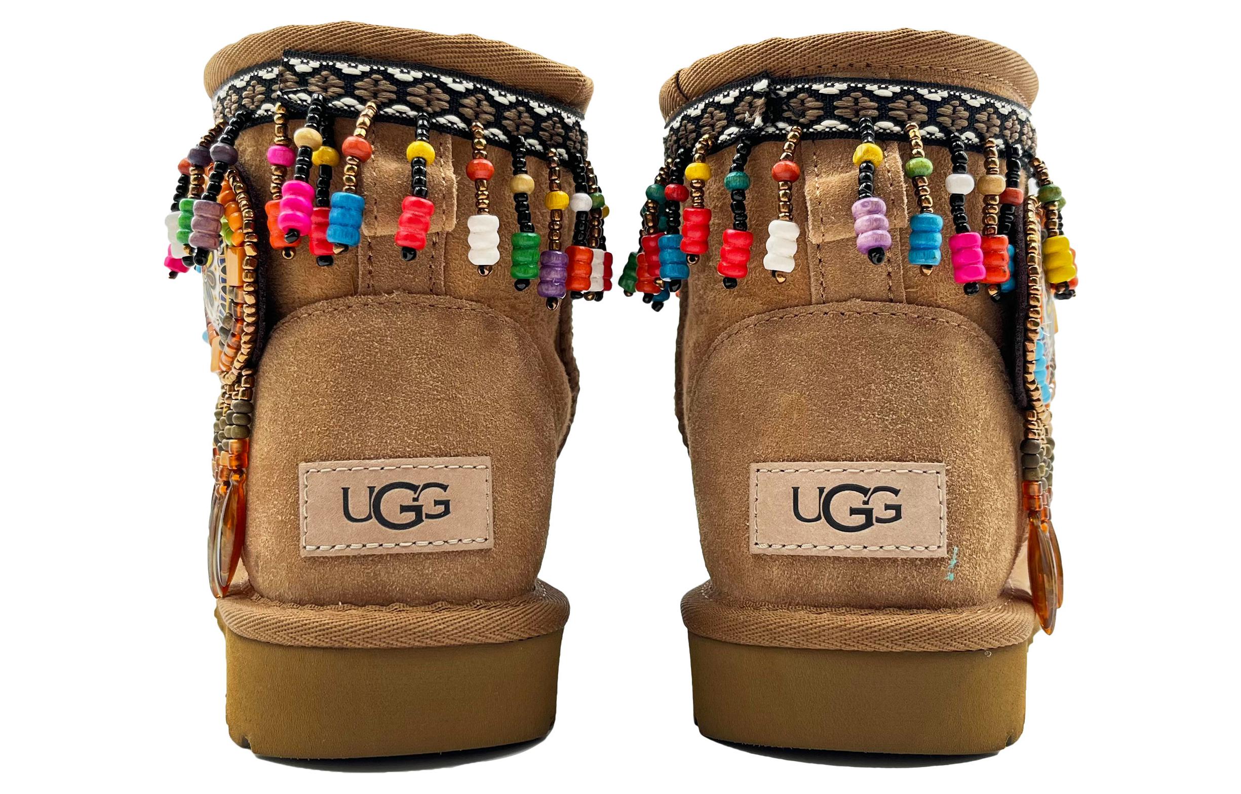 UGG CLASSIC MINI Kaleidoscope Shopping Bag Short Snow Boots Women's Brown Yellow купить в интернет-магазине Yoocart с быстрой доставкой по России.