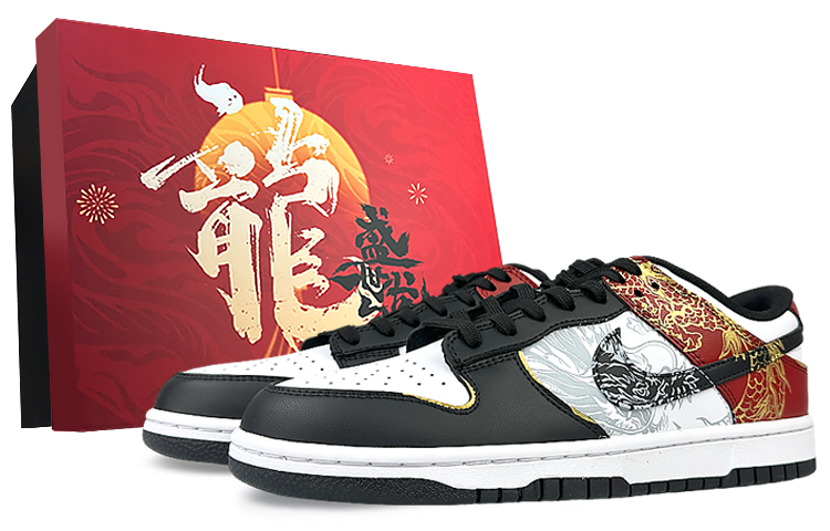Nike Dunk Low-Top Skateboard Shoes Men's Black Red