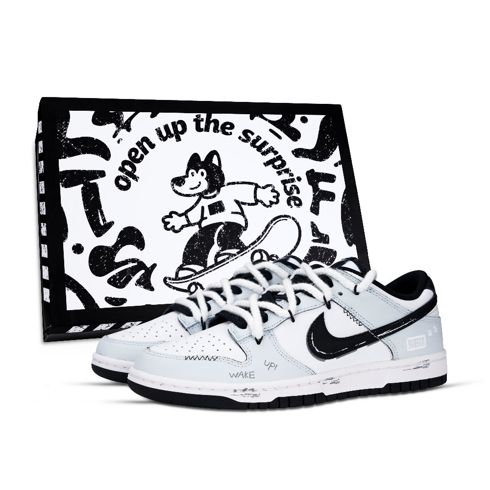 Nike Dunk Black White Abrasion Resistant Low Top Skateboard Shoes Unisex White Blue