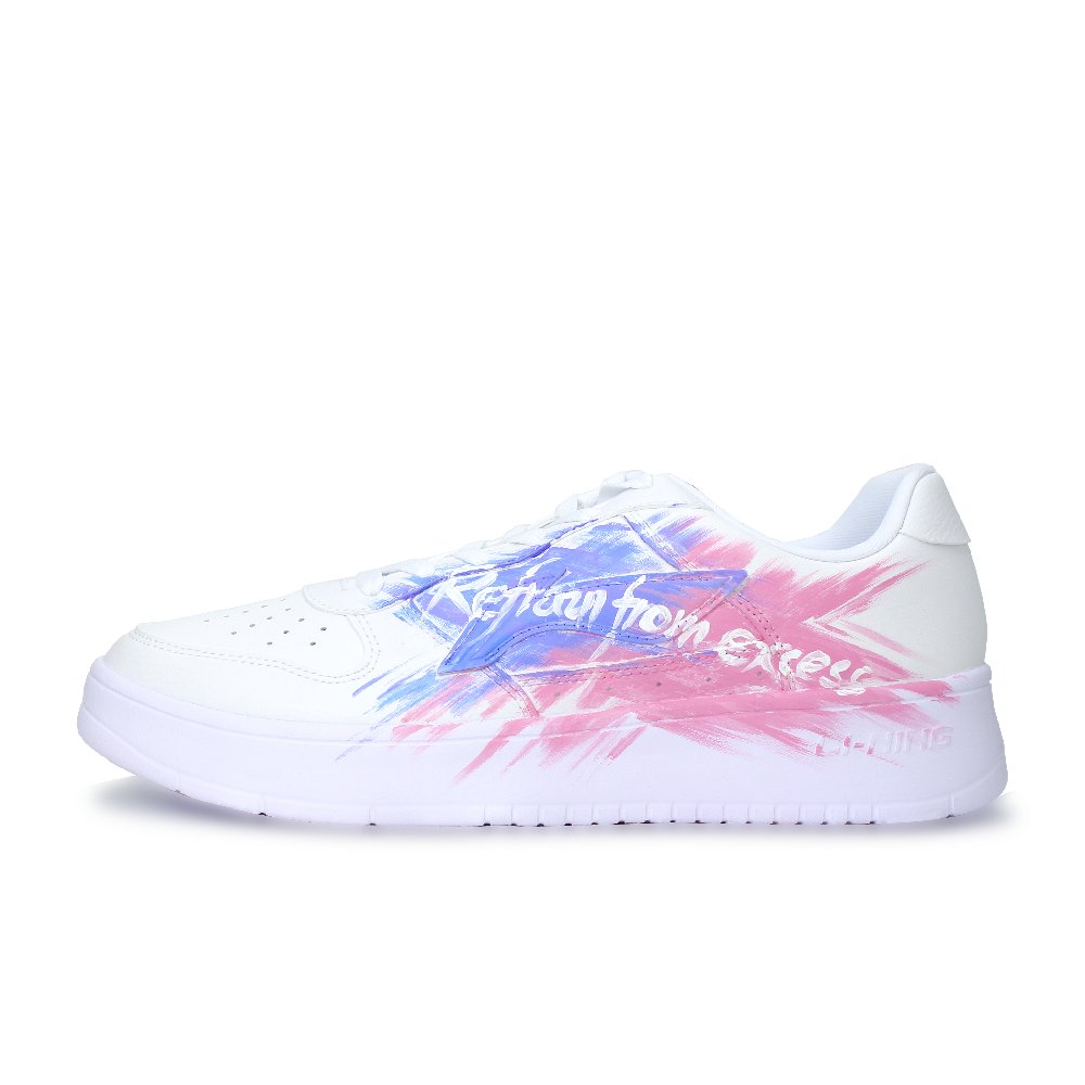 LiNing Pontoon Boats Abrasion Resistant, Lightweight, And Breathable Low top Skateboard Shoes Unisex White Blue Pink