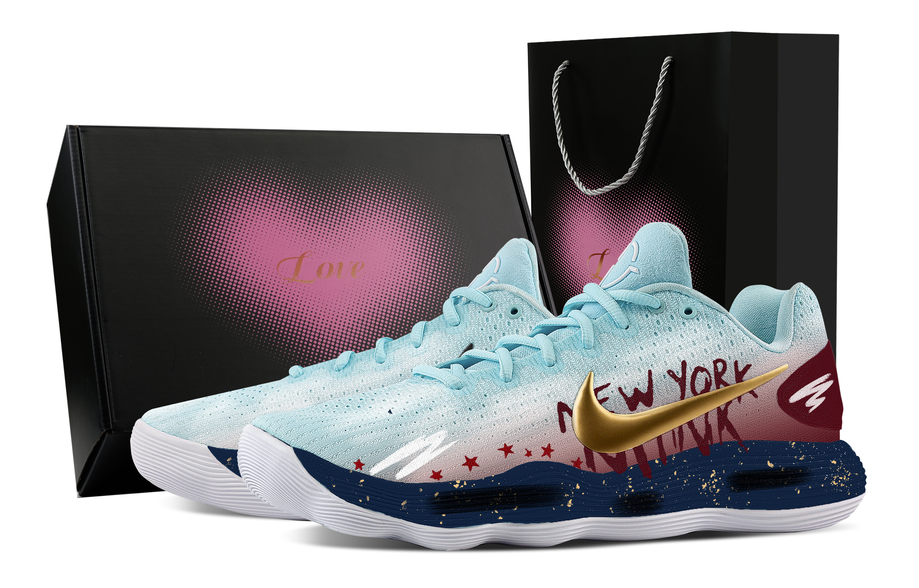 Nike Hyperdunk 2017 Champion Starry Sky, Heart Box Cushioning Coverage Support Low top Basketball Shoes Men's Blue Red
