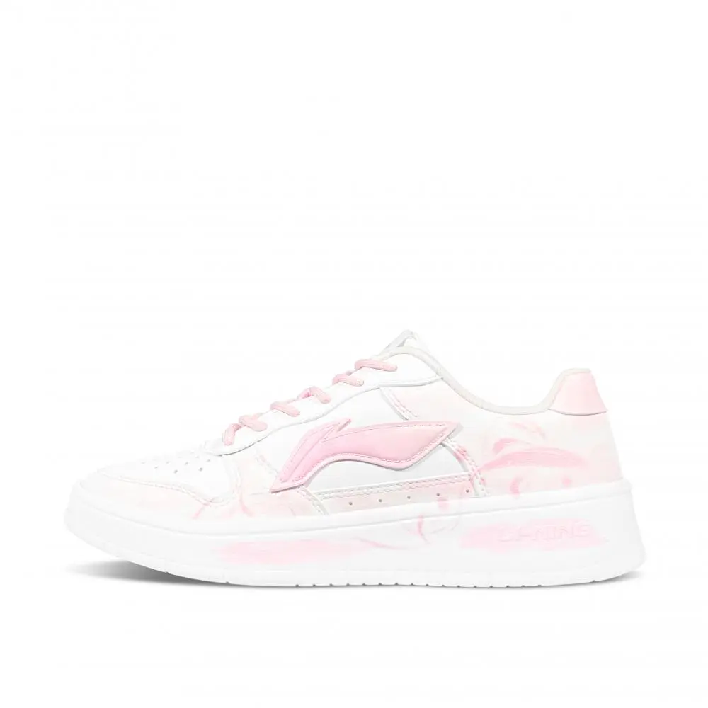 LiNing Pontoon Boats Anti Slip And Wear Resistant Height Increasing Low top Skateboard Shoes Women's Pink White