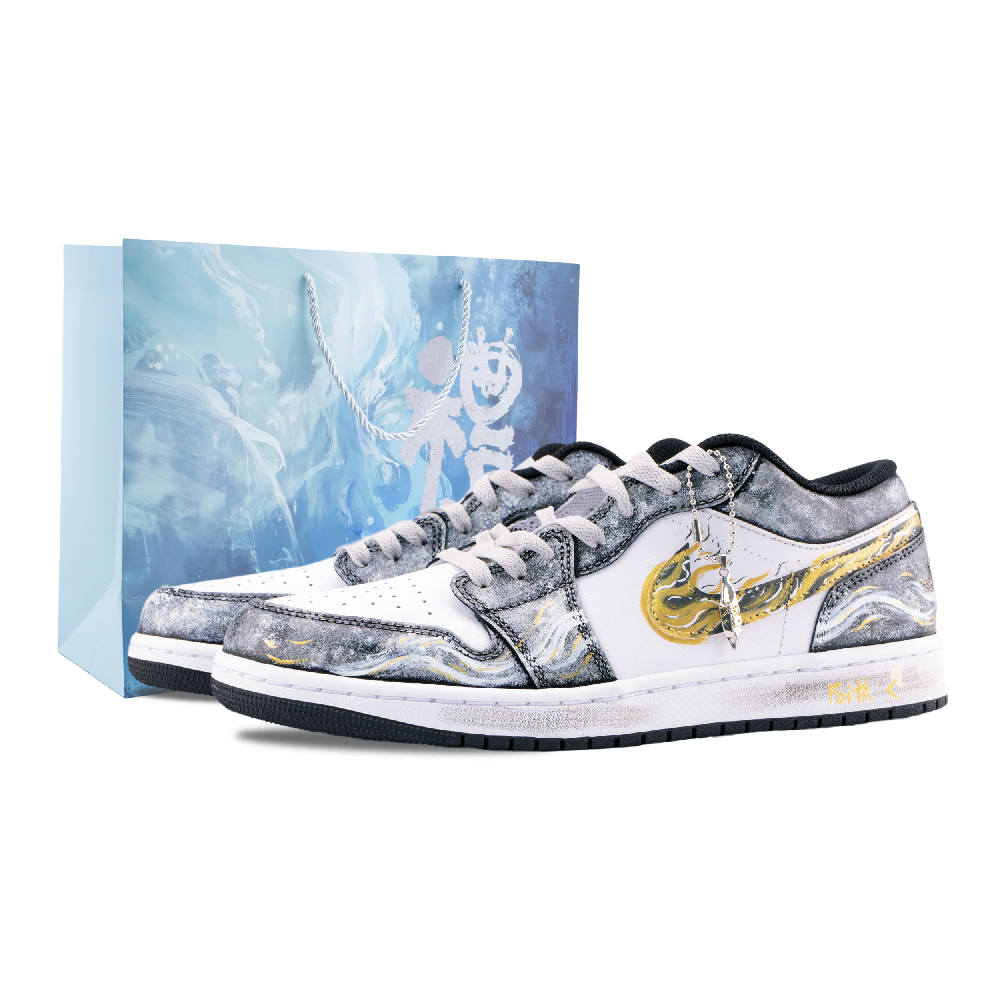 Jordan Air Jordan 1 Tomb Raider Abrasion Resistant Low Top Vintage Basketball Shoes Unisex Gray White