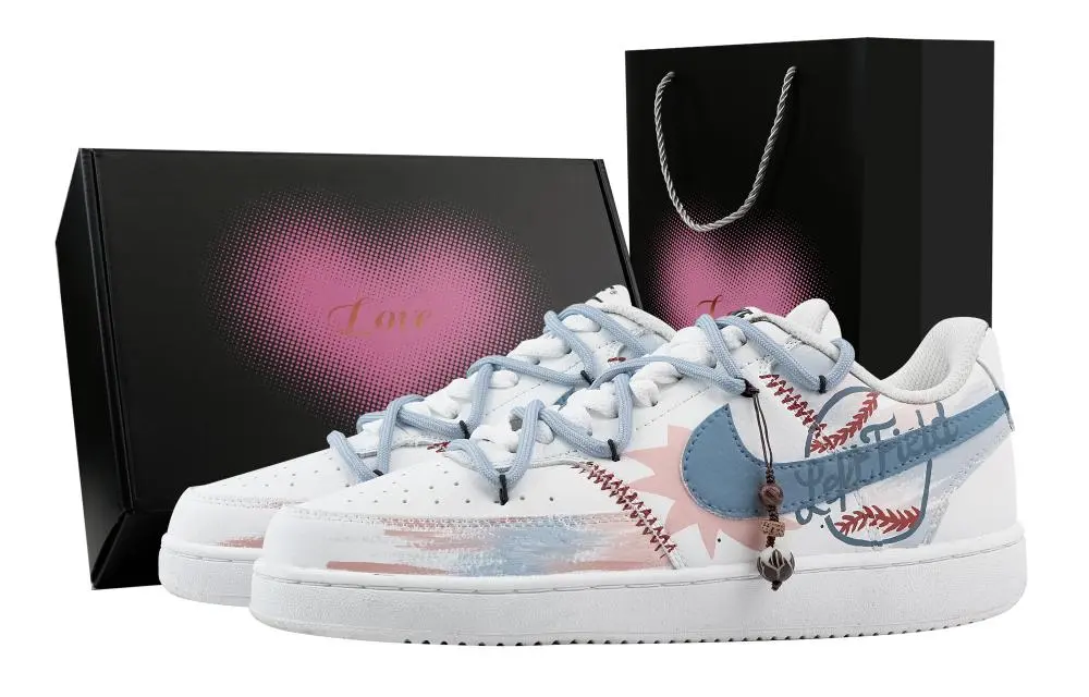 Nike Court Vision 1 Baseball, Heart Box Abrasion Resistant Low top Skateboard Shoes Men's White Blue