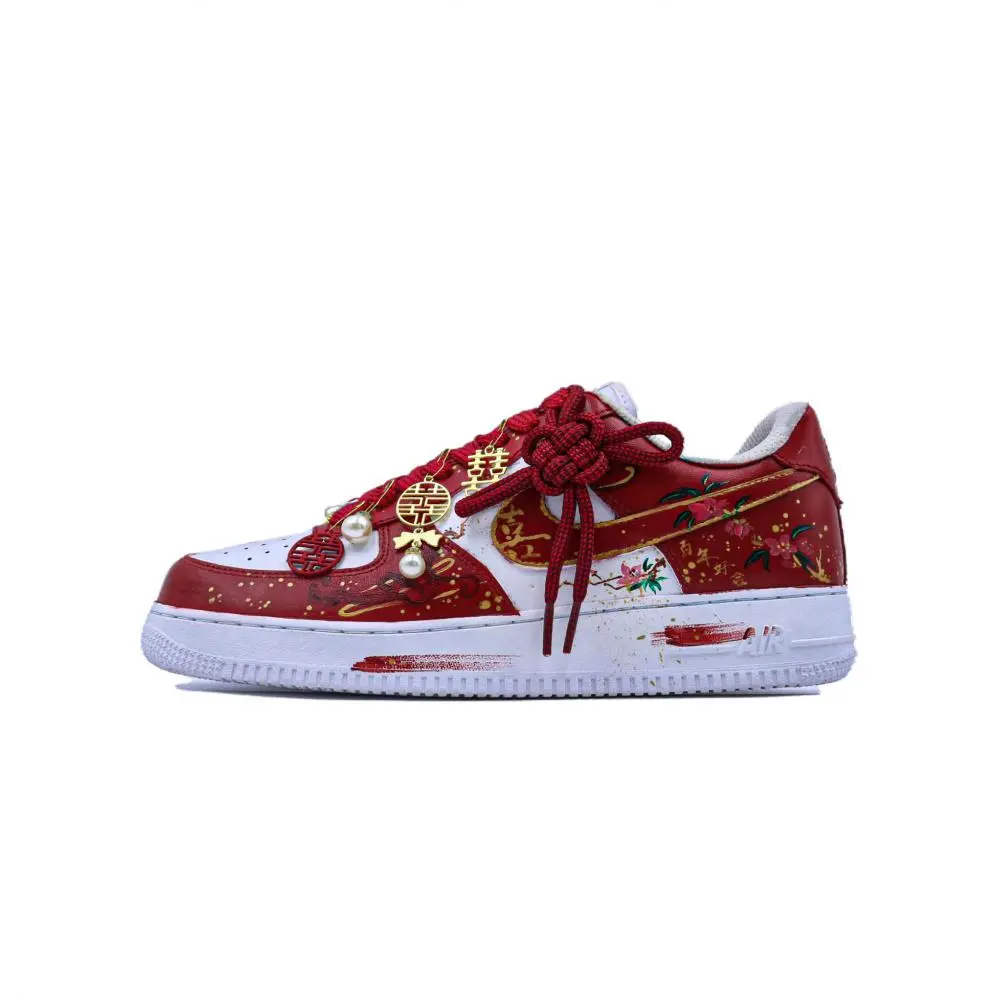 Nike Air Force 1 Singularity, Wedding Shoes, Love Forever Abrasion Resistant Low top Skateboard Shoes Unisex White Red