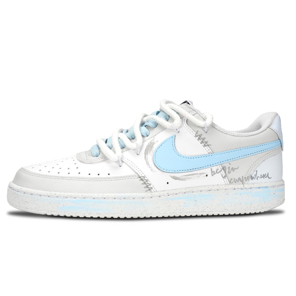 Nike Court Vision 1 Letter Abrasion Resistant Low Top Skateboard Shoes Unisex Sky Blue