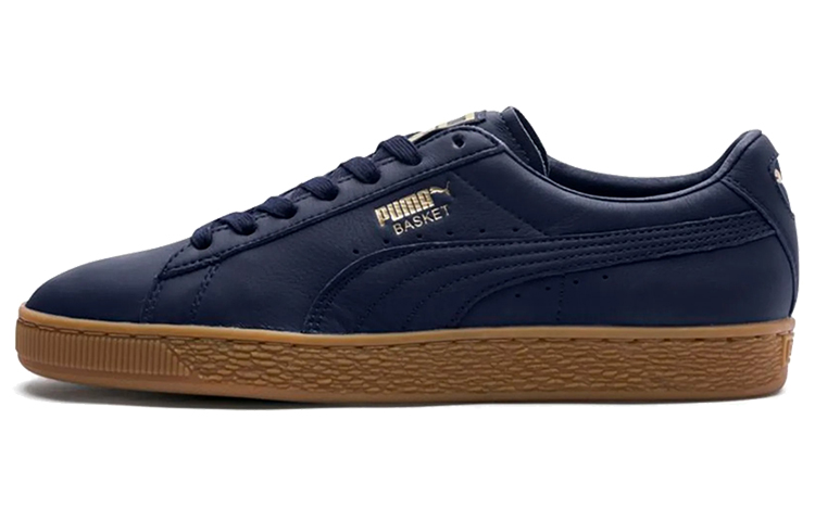 PUMA Basket Classic Gum Deluxe Anti Slip And Wear Resistant Lightweight Low Top Skateboard Shoes Unisex Blue Gold
