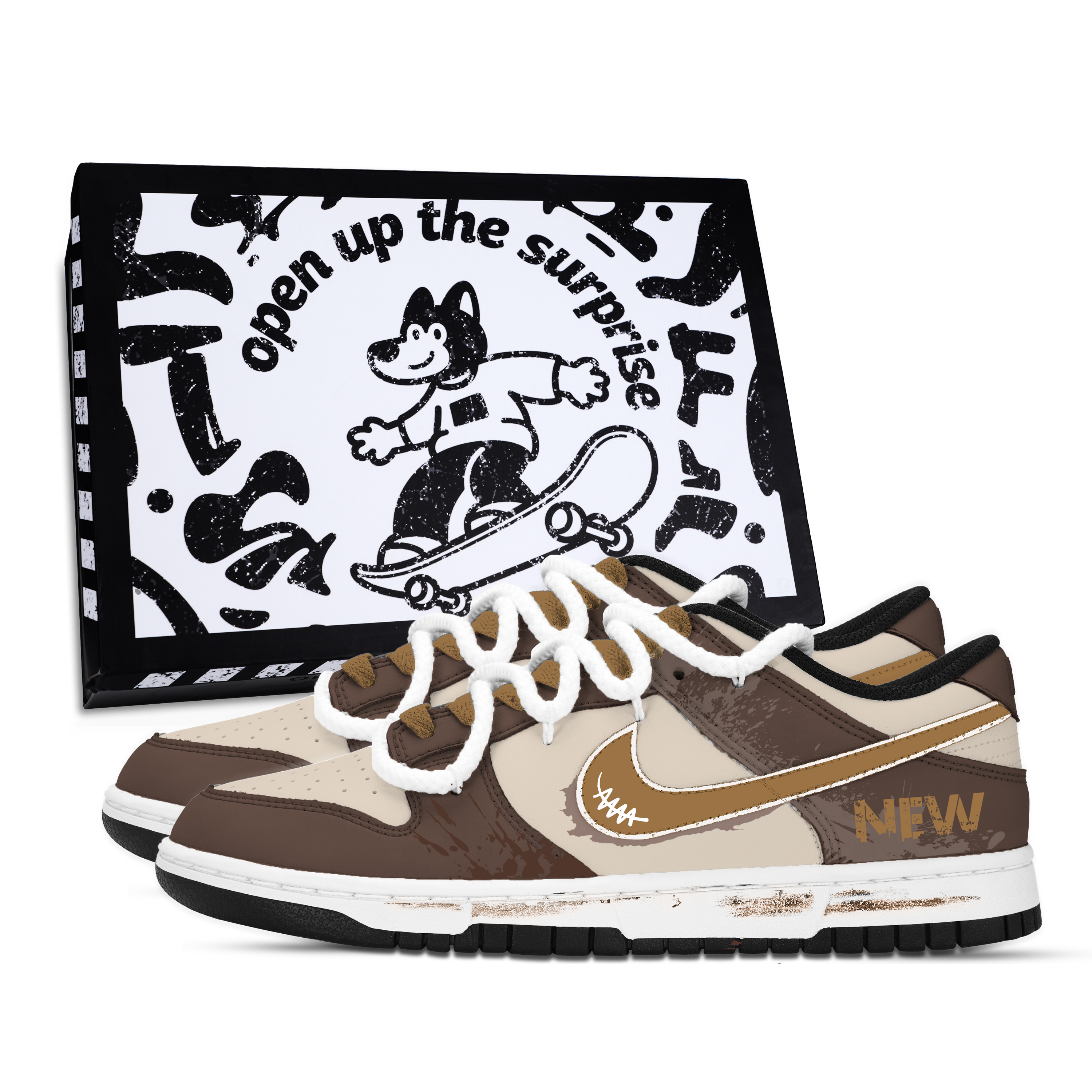 Nike Dunk Time Trail Shoe Box Abrasion Resistant Low top Skateboard Shoes Unisex Yellow Brown