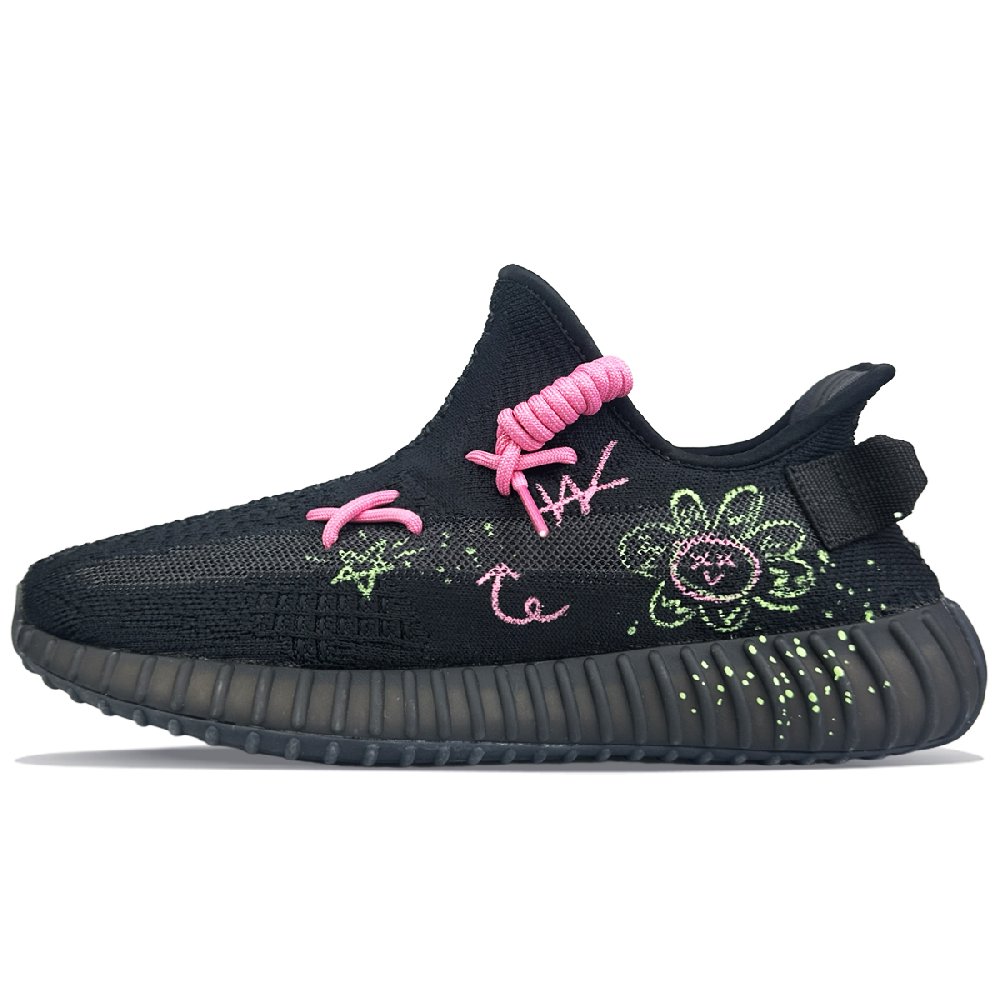 Adidas Originals Yeezy Boost 350 V2 Slip-Resistant Low-Top Casual Shoes Unisex Black Pink