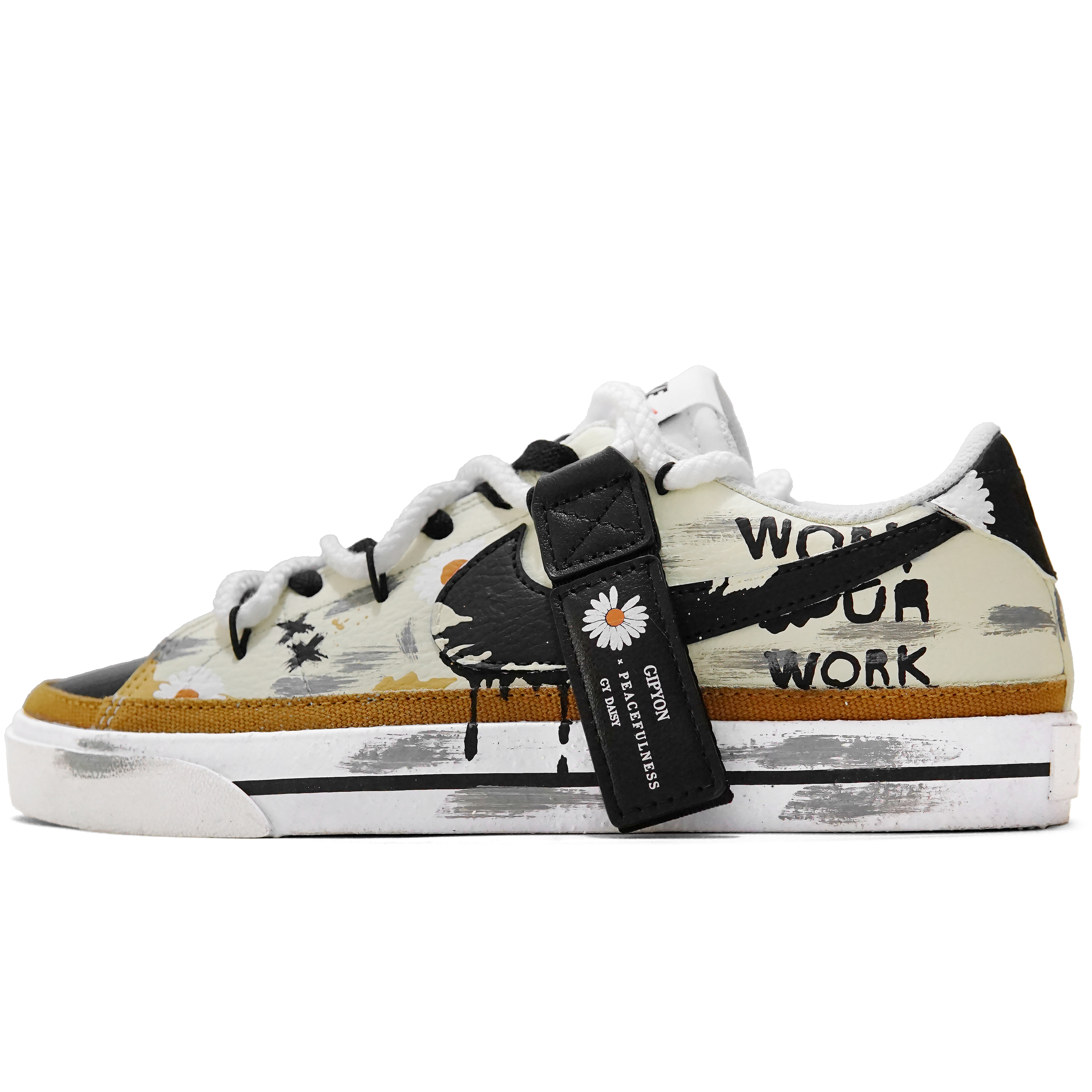 Nike Court Legacy Ink Charm Daisy Coverage Abrasion Resistant Low top Skateboard Shoes Unisex Light Yellow