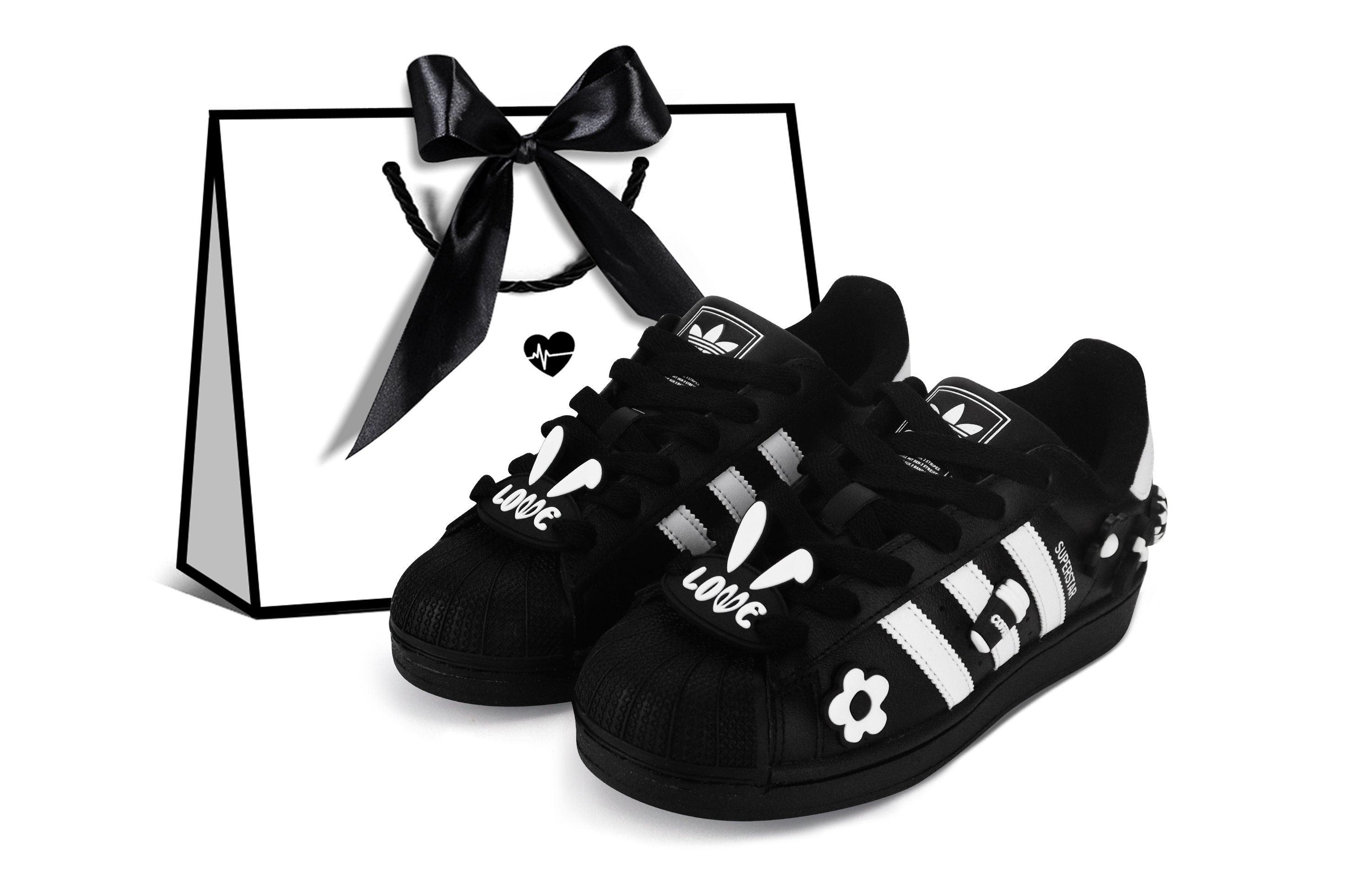 Adidas Originals Superstar 2 Abrasion Resistant Low Top Skateboard Shoes Unisex Black White