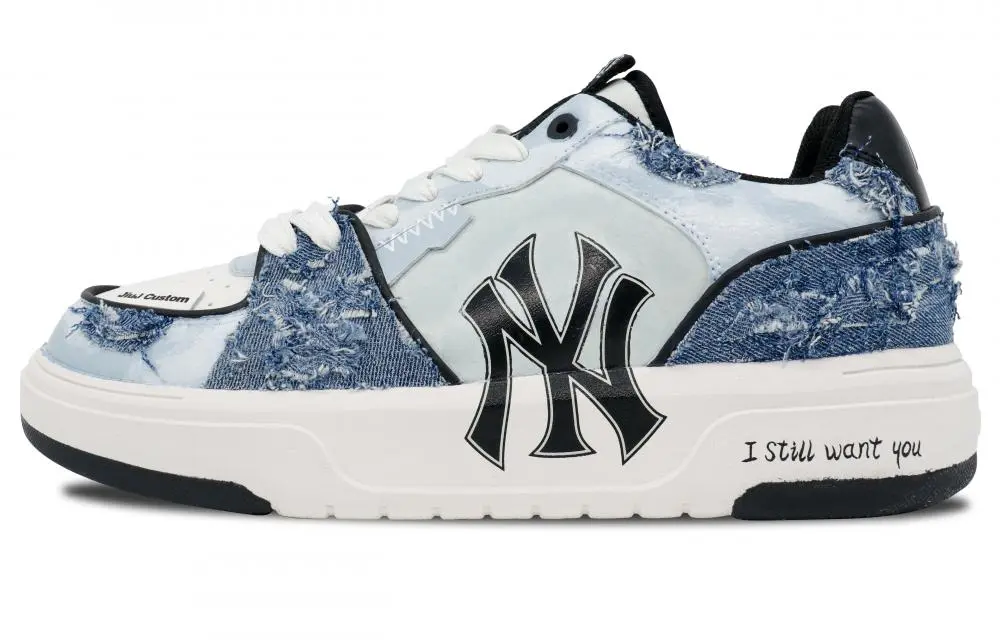 MLB Chunky Liner Nine-Needle Denim World Standard Wear-Resistant Height Increasing Low-Top Skateboard Shoes Unisex Blue