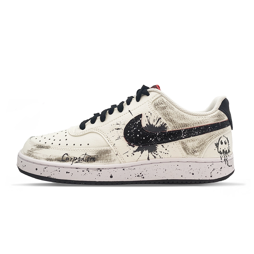 Nike Court Ink Stain Ghost Abrasion Resistant Low top Skateboard Shoes Men's Beige Black