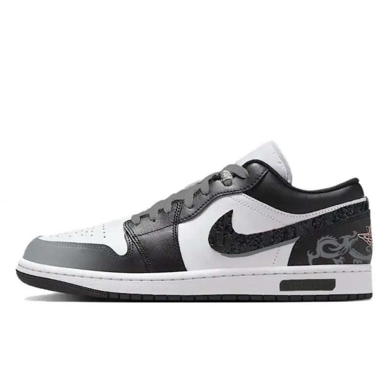 Jordan Air Jordan 1 Cangming Dragon Shadow Low top Vintage Basketball Shoes Men's Black White Gray