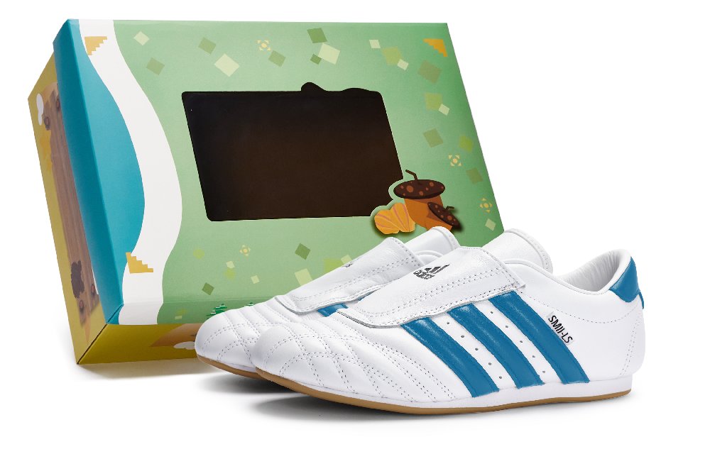 Adidas Originals Taekwondo Slip Resistant And Abrasion Resistant Coverage Low Top Training Shoes Unisex White Lake Blue