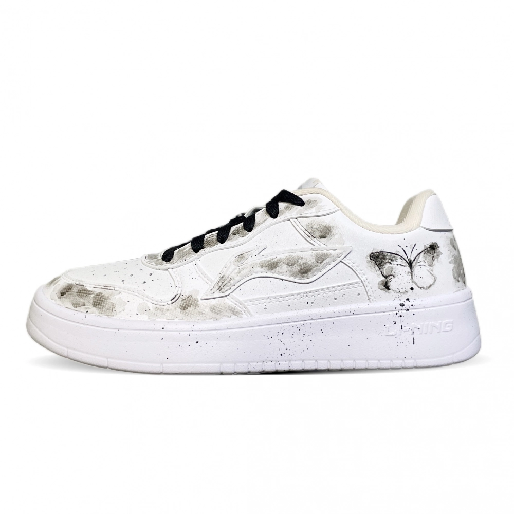 LiNing Pontoon Boats Abrasion Resistant Breathable Low top Skateboard Shoes Women's Black White