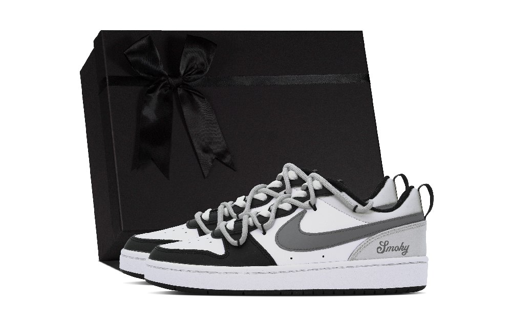 Nike Court Borough DEER Misty Rain Ink Anti-Slip Wear-Resistant Low-Top Skateboard Shoes GS Black White Gray