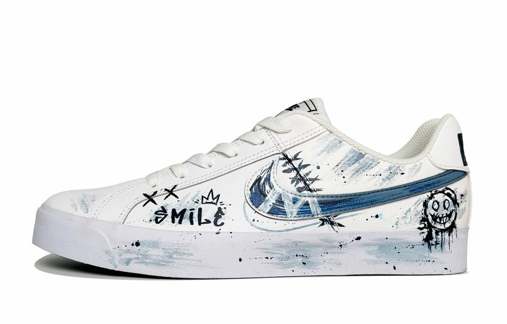 Nike Court Royale Doodle Smiley Anti-Slip Wear-Resistant Low-Top Skateboard Shoes Unisex Blue White