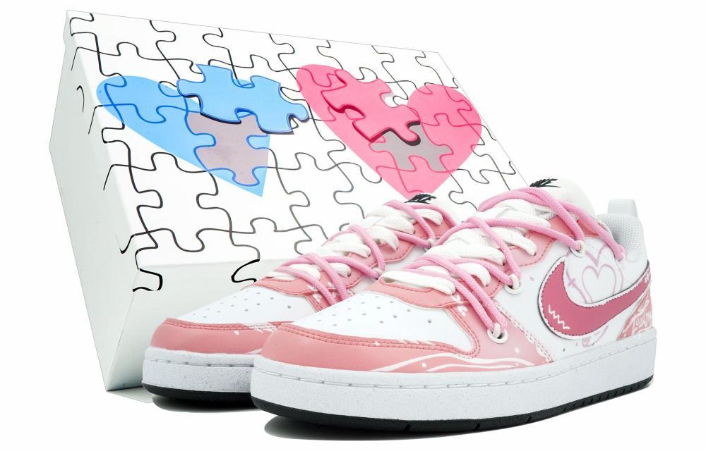 Nike Court Borough Series Ten Thousand Flowers Pink Heart Box Low-Top Skateboard Shoes Women's White Pink