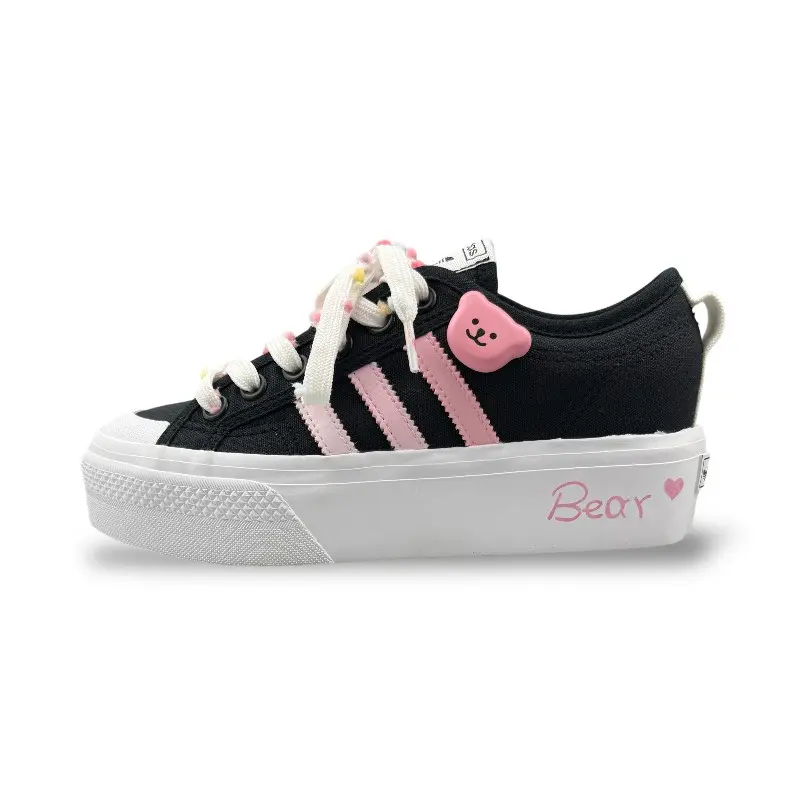 Adidas Originals Nizza Platform Abrasion Resistant Low top Skateboard Shoes Women's Black Pink