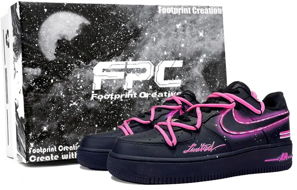 Nike Air Force 1 Black Warrior, Cyber, Footprint Creation Cushioning Low top Skateboard Shoes Unisex Black Pink