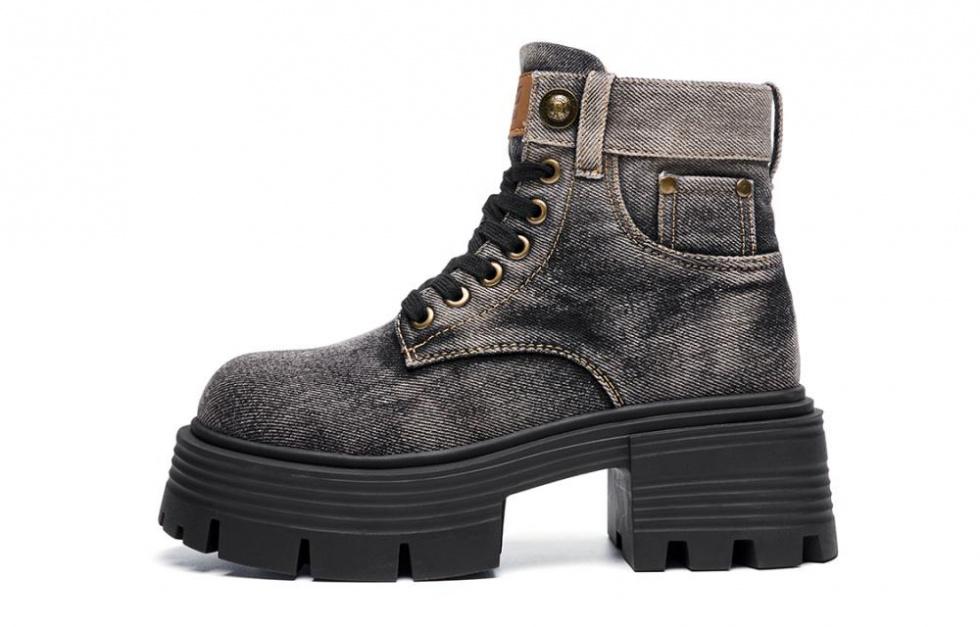 EBLAN Short Martin Boot Women's Black Gray Color