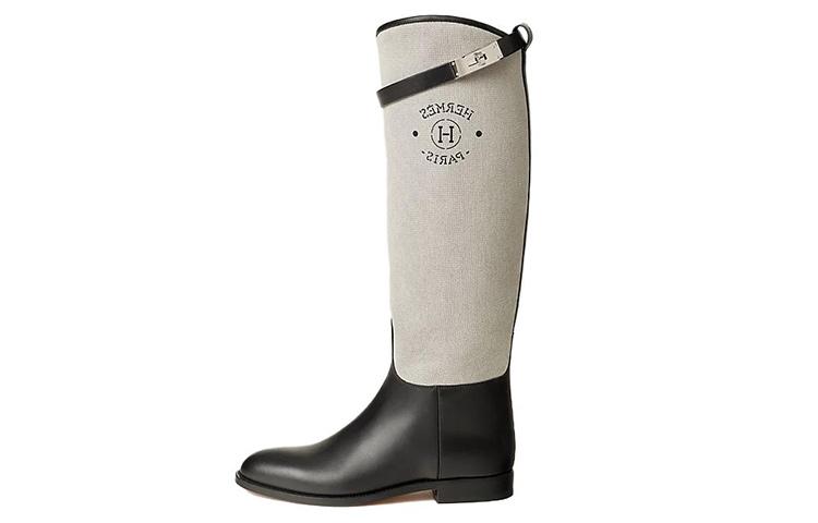 HERMES Jumping Knee-high Boots Women's Black Gray