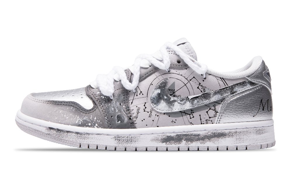 Jordan Air Jordan 1 Wear-Resistant Low-Top Vintage Basketball Shoes Unisex Silver Gray
