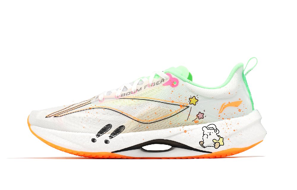 LiNing Super Light 21 Cushioned Wear-Resistant Breathable Low-Top Running Shoes Men's White Green Orange