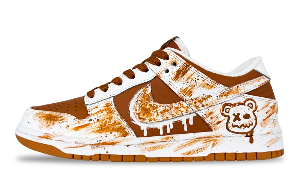 Nike Dunk Melar Bear Abrasion Resistant Low Top Skateboard Shoes Unisex White Brown