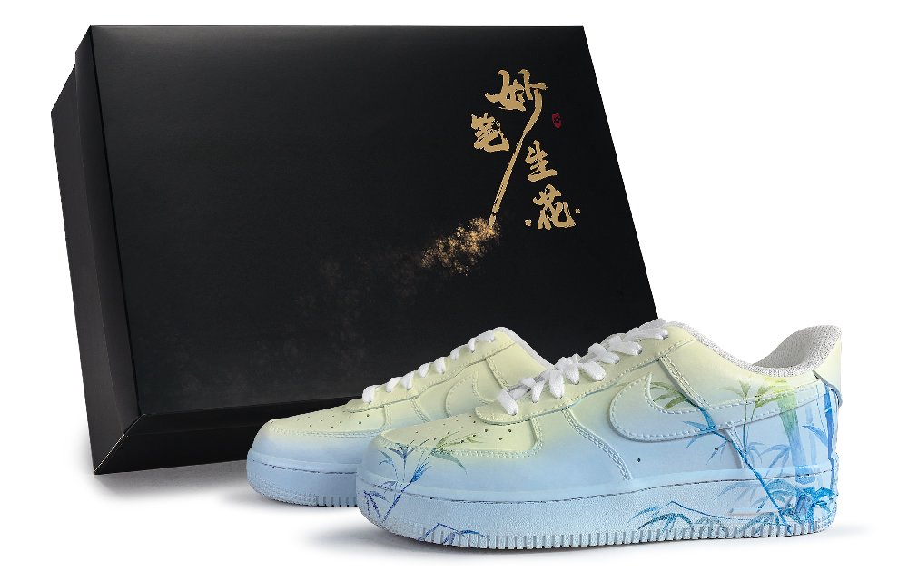 Nike Air Force 1 Wonderful Pen Flowers, Bamboo Clear Low Top Skateboard Shoes Unisex Blue Green