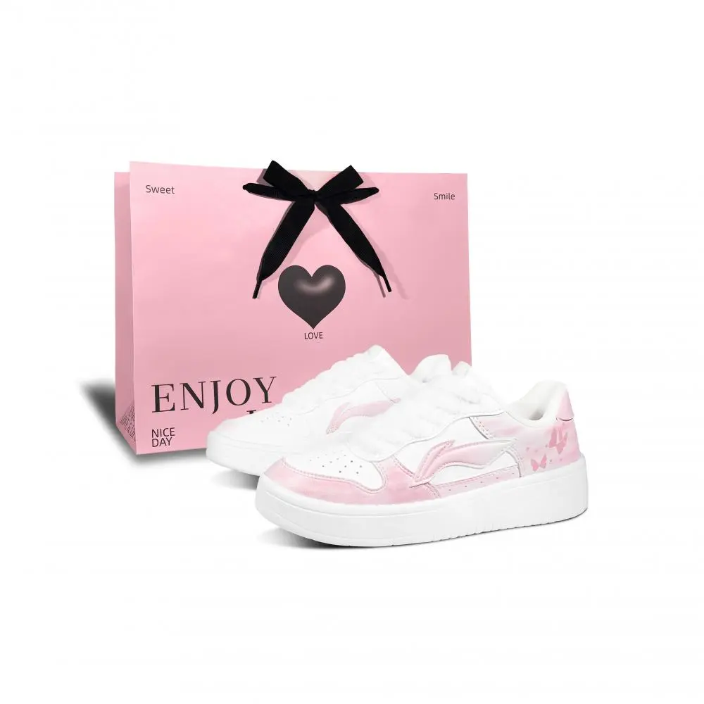 LiNing Pontoon Boats Butterfly Dream Height Increasing Breathable Low top Skateboard Shoes Women's Pink White