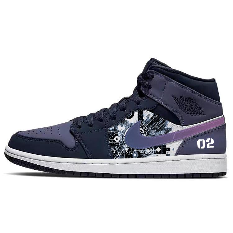 JORDAN Air JORDAN 1 Vintage Basketball Shoes Unisex Mid Top Purple/White