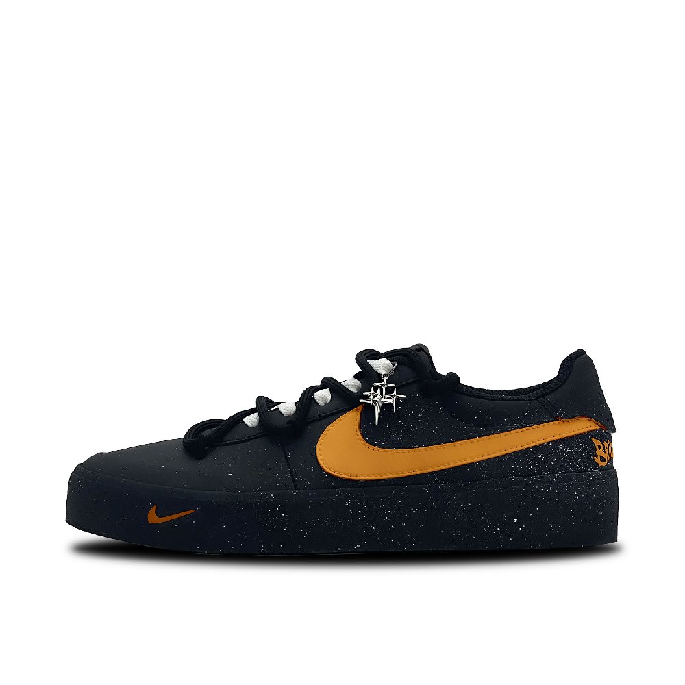 Nike Court Shot Orange & Feather Abrasion Resistant Low Top Skateboard Shoes Men's Black White Orange