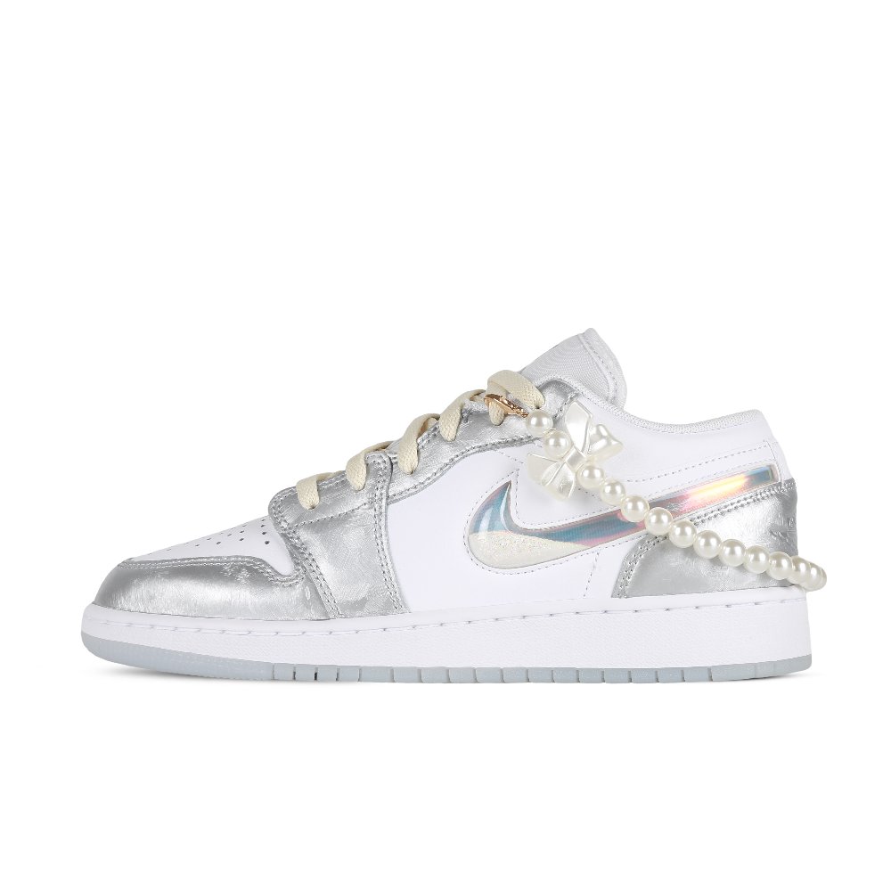Jordan Air Jordan 1 Low Silver Butterfly Princess Anti-Slip Wear-Resistant Low-Top Vintage Basketball Shoes GS Silver