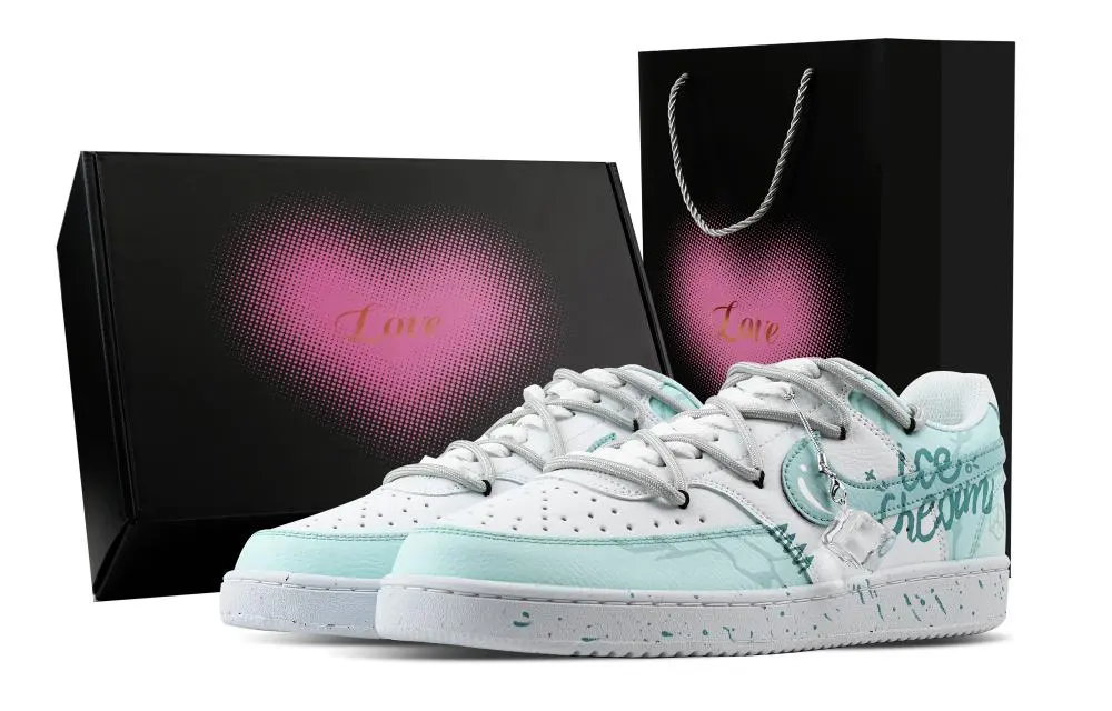 Nike Court Vision 1 Cool Moment, Heart Box Abrasion Resistant Low top Skateboard Shoes Men's Cyan